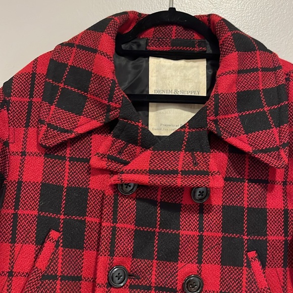Ralph Lauren Denim & Supply Pea Coat Jacket Buffalo Plaid Double Breasted Sz L - Picture 2 of 9